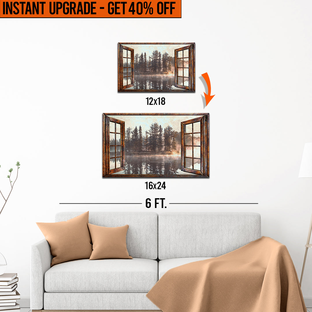 12x18 inçlik 'Pencereden Sisli Sonbahar Gölü Manzarası' Tuvalinizi 16x24 İnçe Yükseltin